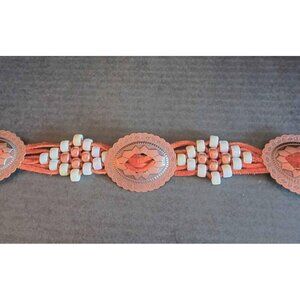Vintage Western Concho Belt With Beads & Leather Ties